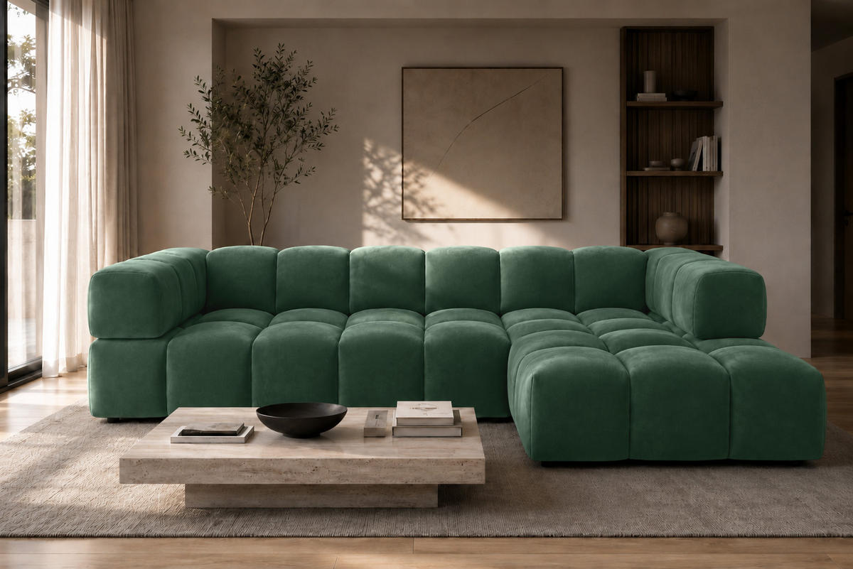 ECKSOFA L-Form, Veloursstoff Bluvel, Grün, Rechts, Averro XL - Grün, Holz (320/150cm) - Kaiser Möbel
