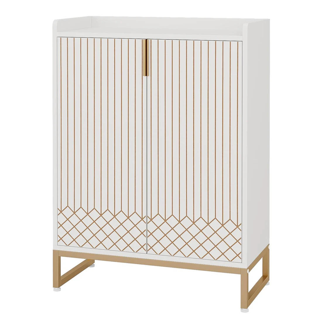 SCHUHSCHRANK 5-stöckig mit 2 Türen Holz/Metall Weiß/Gold - Weiß, Holzwerkstoff (35/105/73cm) - Beauniv