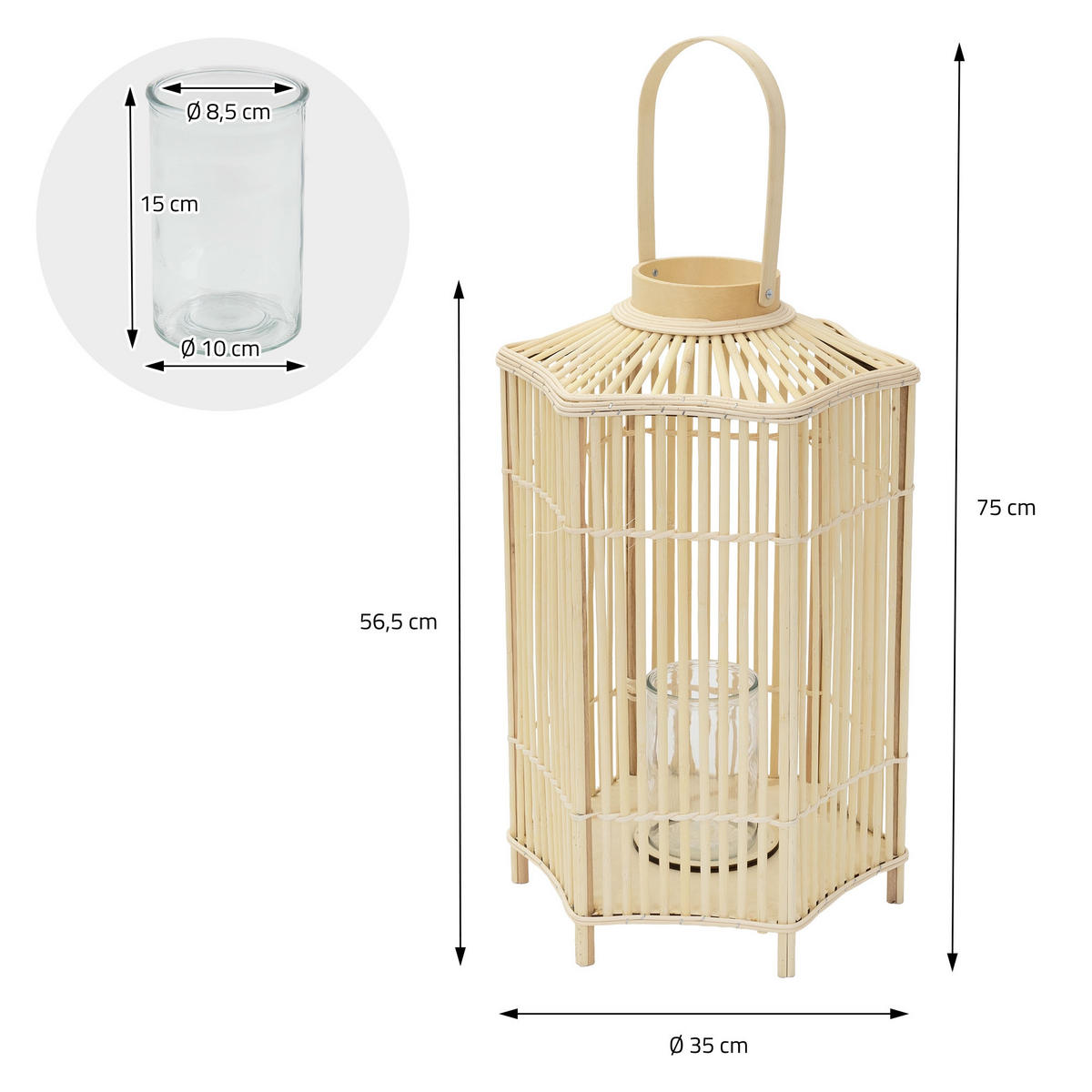 BAMBUSOVÁ LAMPION H: 75 cm Barva dřeva Boho styl - přírodní, dřevo (35/75/35cm) - ECD-Germany