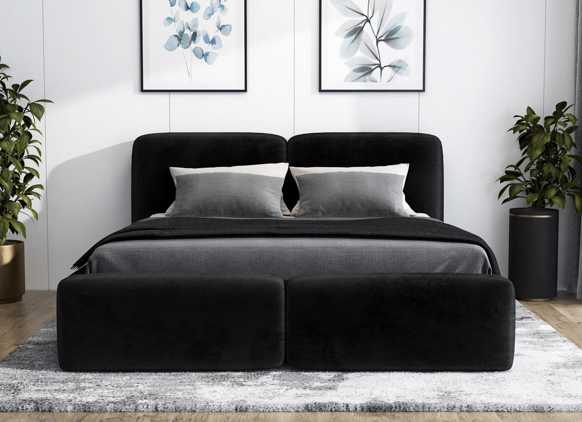 POLSTERBETT OLKE-OM 160 x 200 Farbe: Schwarz - Schwarz, Textil (160/200cm) - A&J MöbelLand