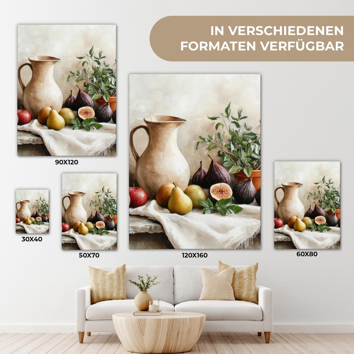 LEINWANDBILD Obst - Kräuter - Ländlich 60x80 cm - Naturfarben, Textil (60/80cm) - MuchoWow