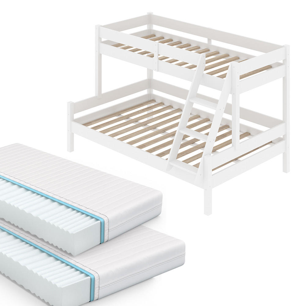 ETAGENBETT Everest Weiß 140x200/90x200 cm mit 2 Matratzen - Weiß, Holz (140/200cm) - VitaliSpa