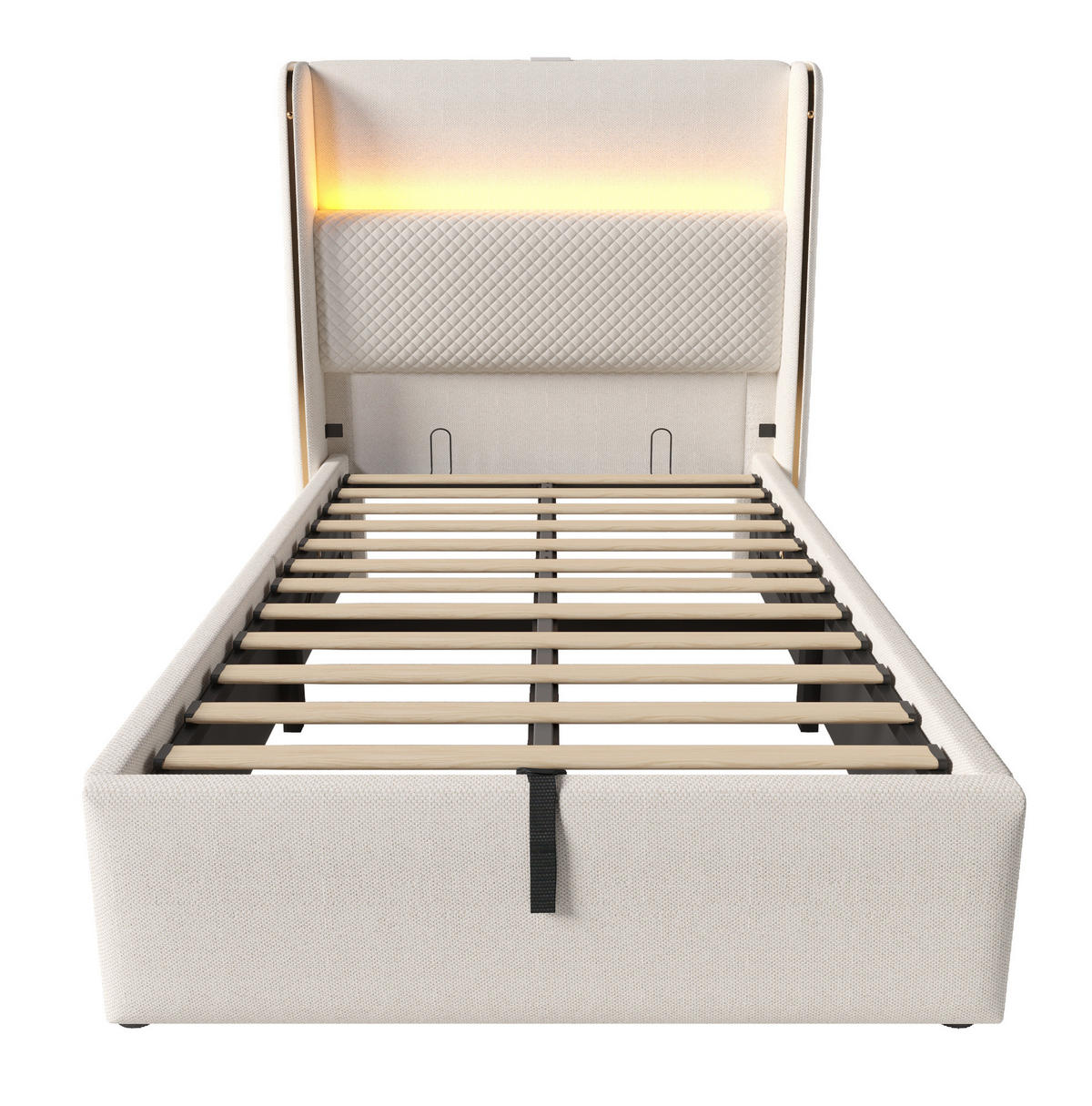 POLSTERBETT 90/200 cm Beige mit Stauraum, LED-Beleuchtung und USB/Type-C - Beige, Textil (90/200cm) - Flora Grace