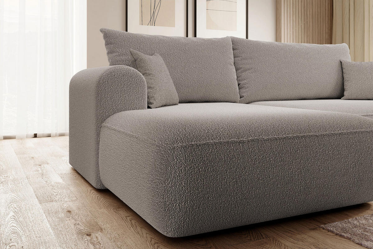 ECKSOFA Ovo Dunkelbeige Boucle - Schwarz/Mokka, Kunststoff/Textil (260/165cm) - Selsey