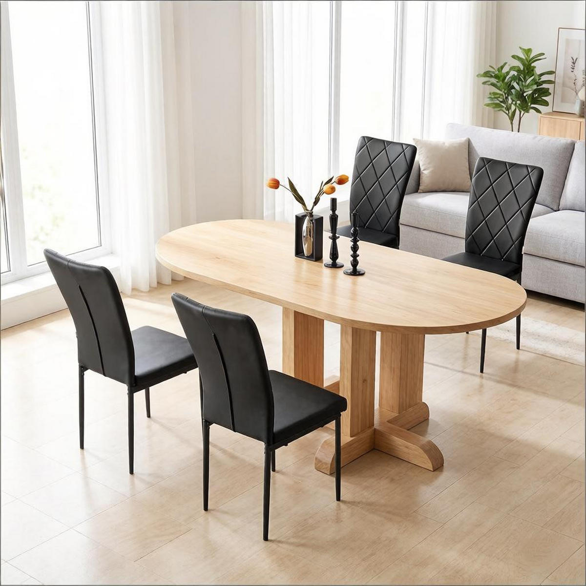 STUHL-SET DE-36120 4 Stück mit Kunstlederbezug Schwarz - Schwarz, Metall (42.5/94.5/40cm) - ComfortXL