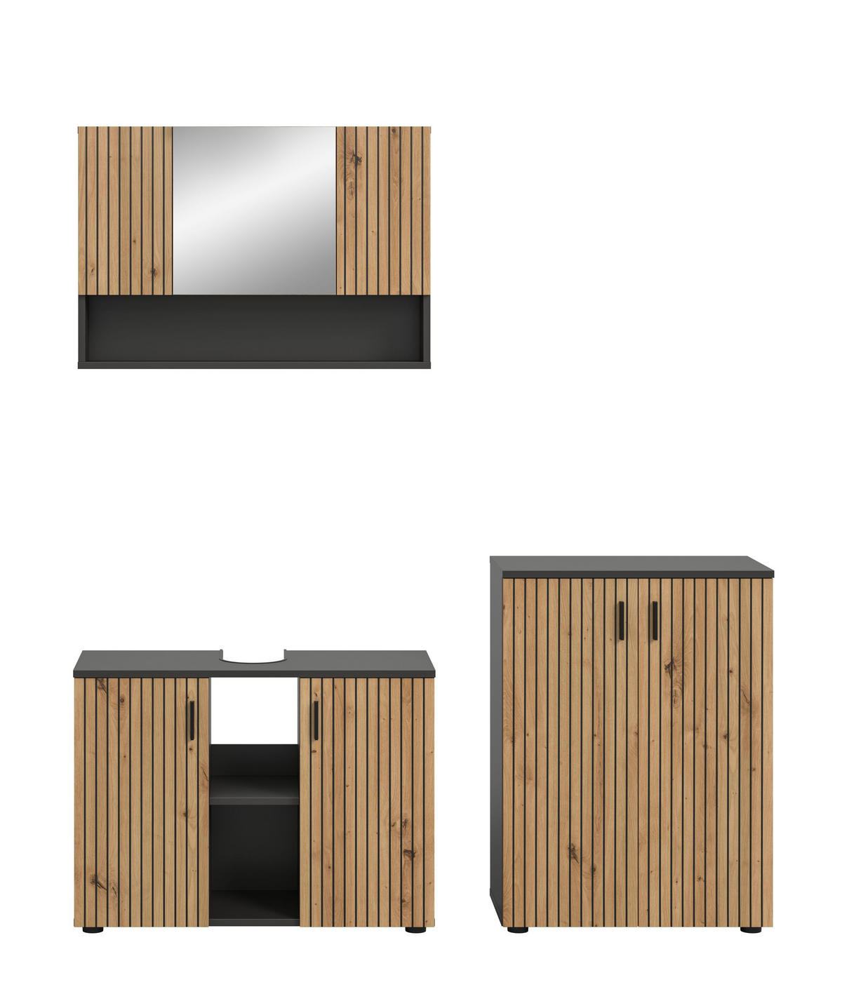 BADEZIMMER Mira 3 tlg. (B/H/T: ca. 155/180/30 cm) in Basalt grau/Artisan Oak - Grau, Holzwerkstoff (155/180/30cm)