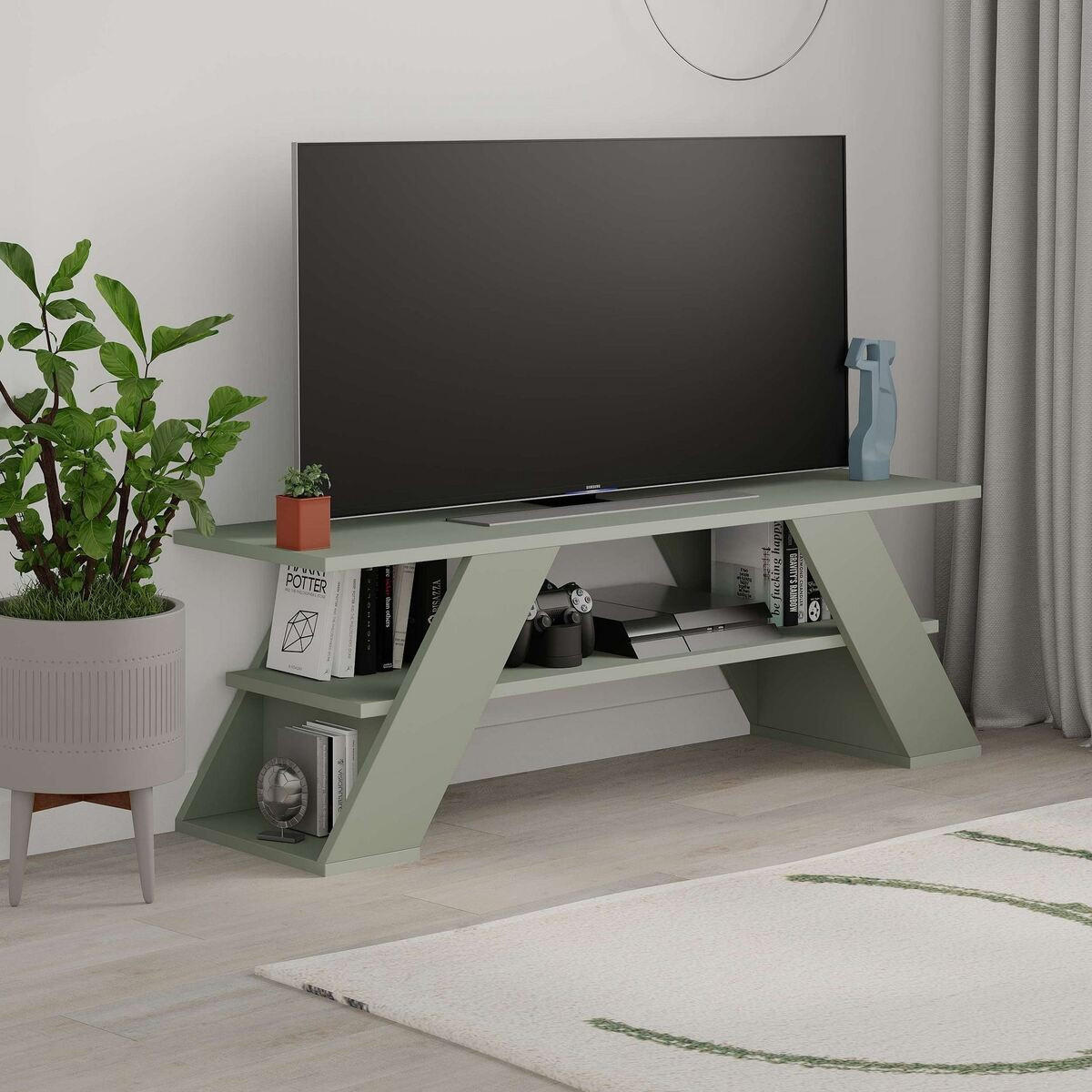 TV-MÖBEL 3 Regale L120 cm - Farfalla - Grün, Holzwerkstoff (33.5/40/120cm) - Calicosy