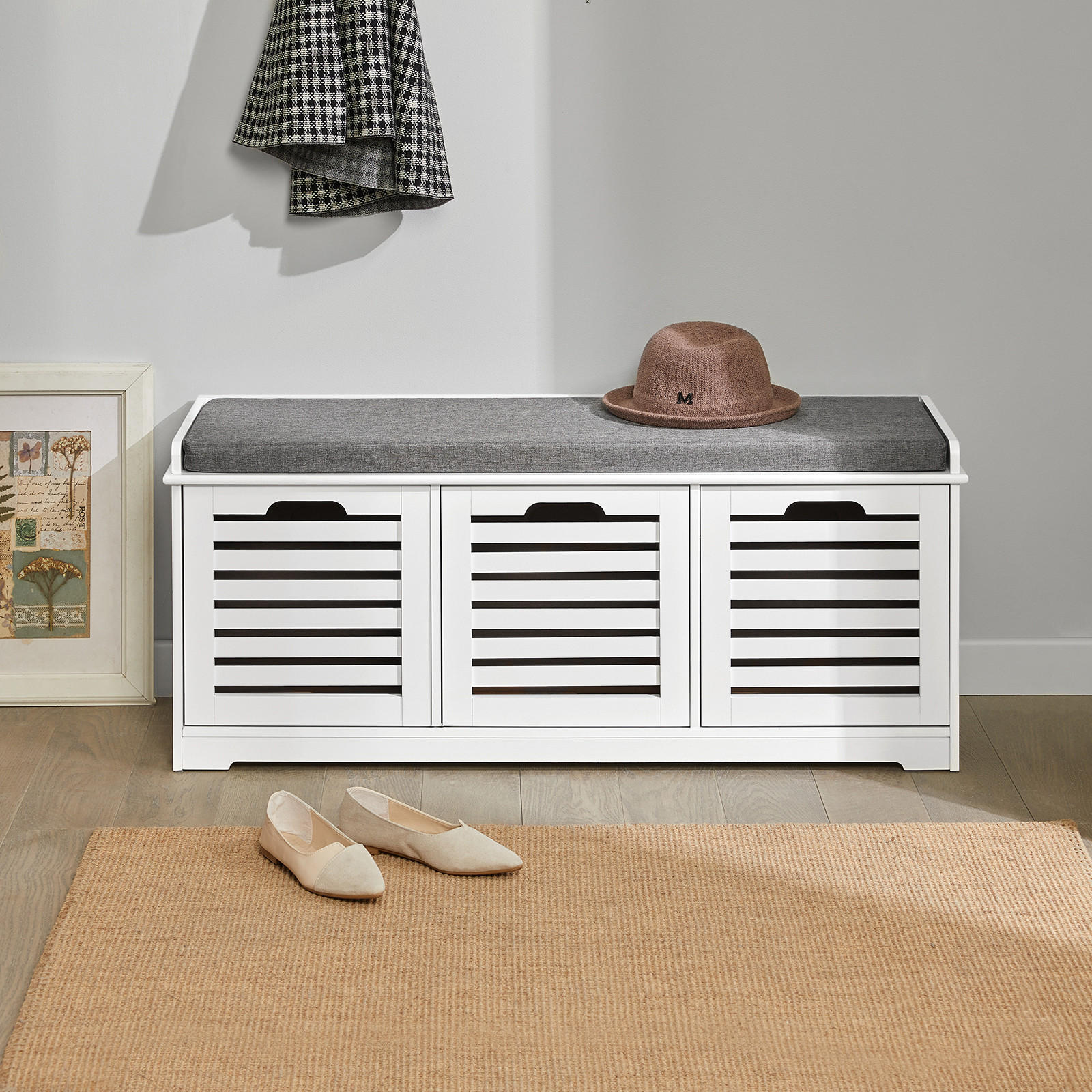 SCHUHBANK Weiß - Weiß, Holzwerkstoff (105/43/35cm) - SoBuy