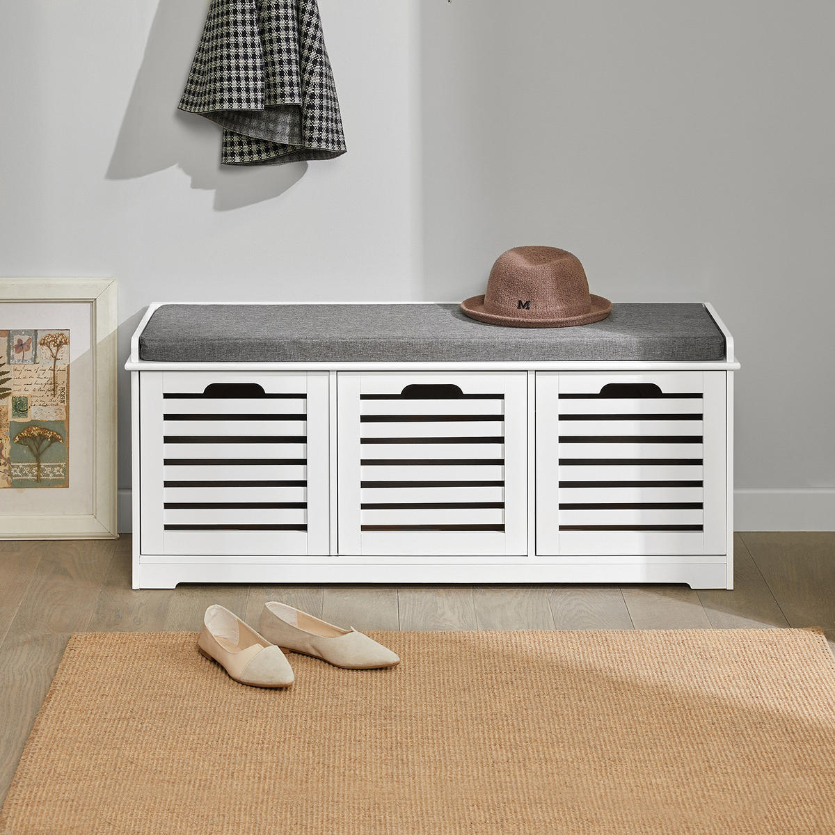 SCHUHBANK Weiß - Weiß, Holzwerkstoff (105/43/35cm) - SoBuy