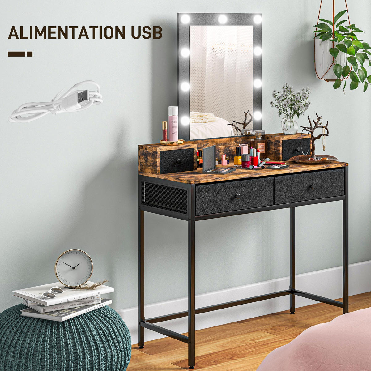 SCHMINKTISCH DE-18291 Dunkles Holz/Schwarz - Braun, Holzwerkstoff (40/148/90cm) - ComfortXL
