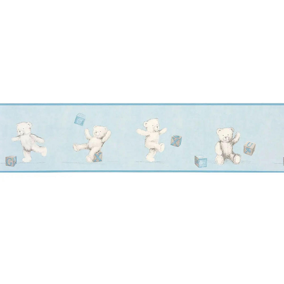 CASADECO Douce Nuit Bordüre Teddybär grau blau - Blaugrau, Papier (13.2/5cm) - Casadeco