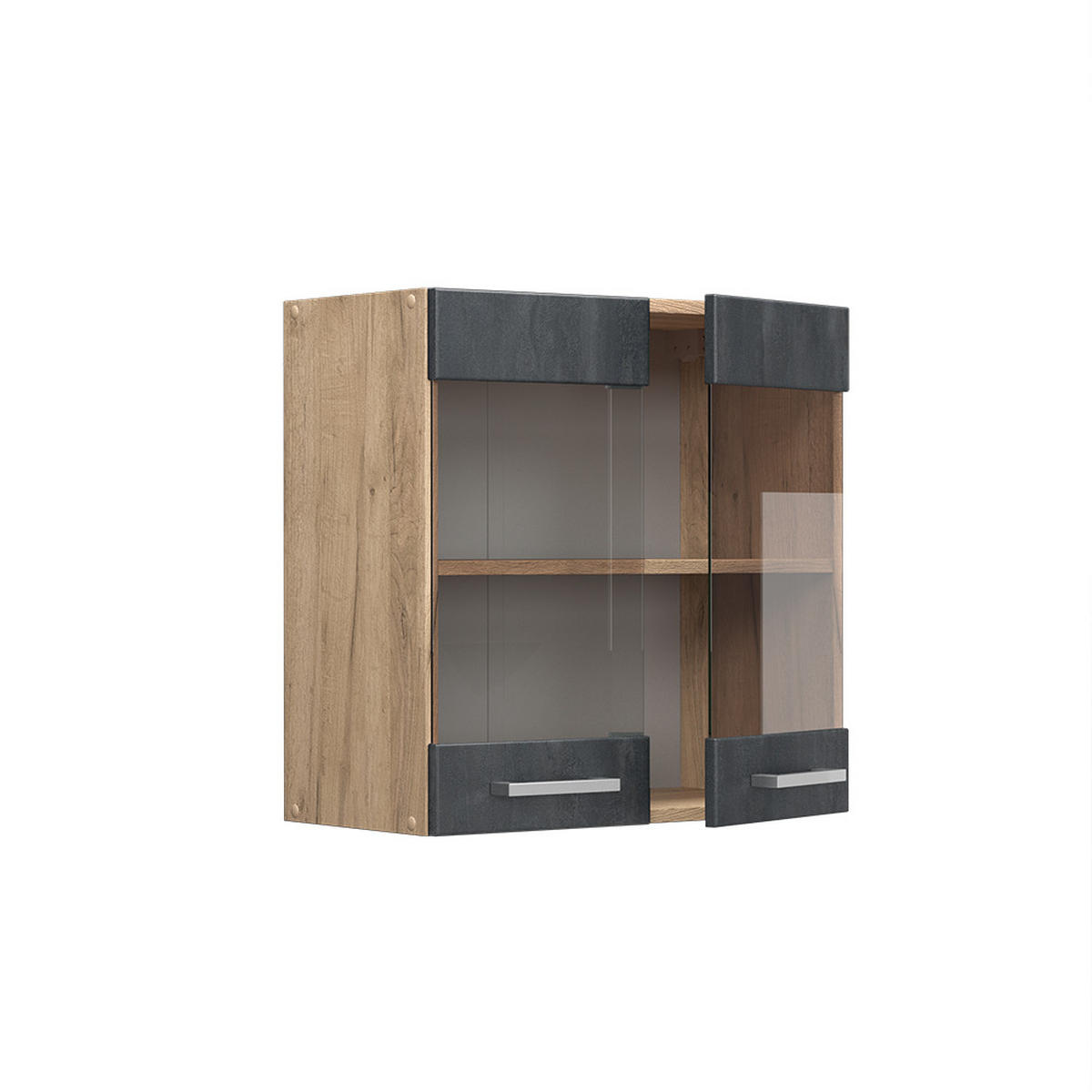 KÜCHENGLASSCHRANK R-Line Schwarz Beton 60 cm - Eiche Wotan/Schwarz, Holzwerkstoff (60/60/31cm) - Vicco