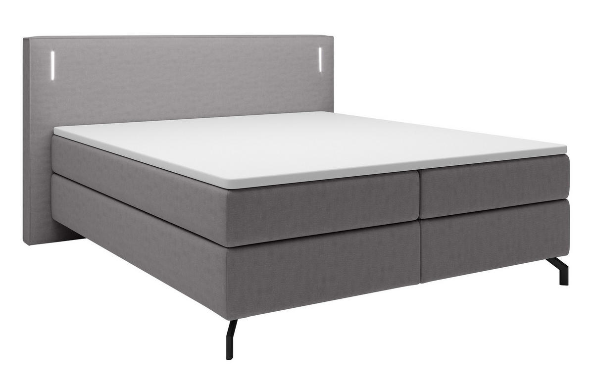 BOXBETT Lanco Grau Velours 180/200 cm - Schwarz/Grau, Textil/Metall (180/200cm) - Selsey