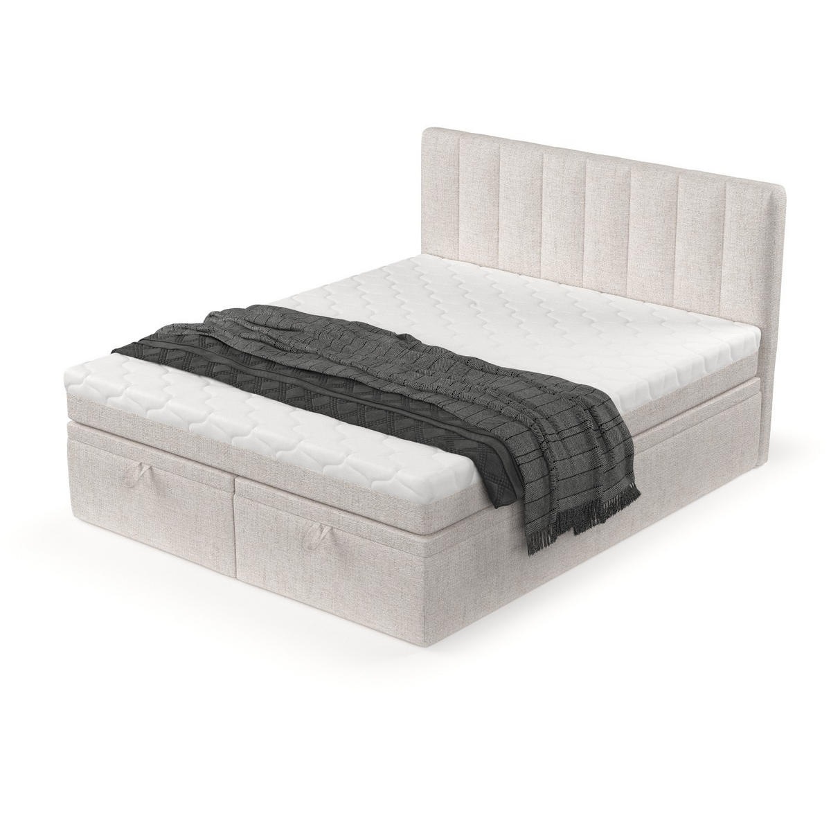 BOXBETT Lume 180/200 cm Hellbeige im Neve Stoff - Sandfarben/Schwarz, Holz/Holzwerkstoff (180/200cm) - AltaBeds