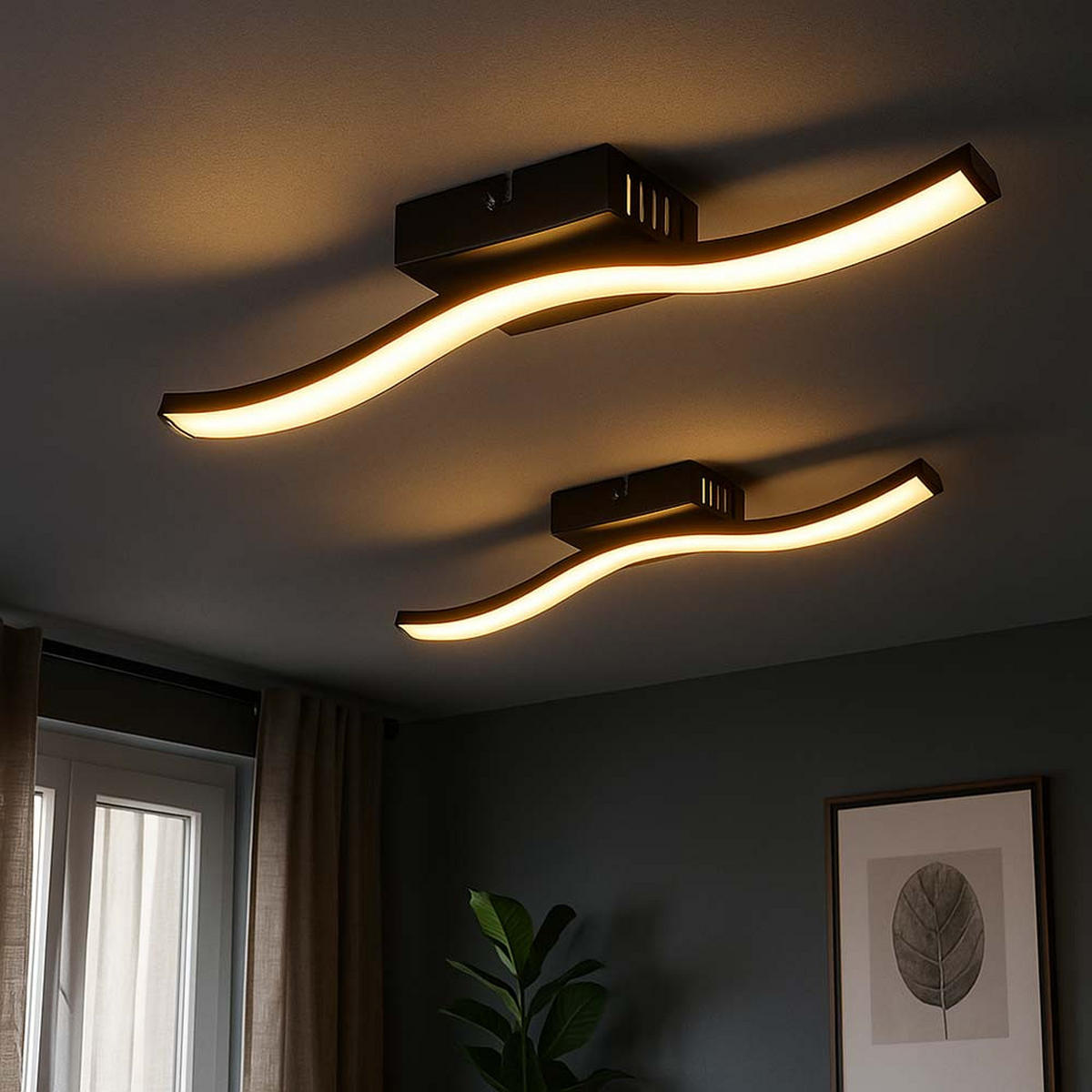 LED DECKENLEUCHTE TYLER Schwarz Gewellt - Schwarz, Kunststoff (34.3/7/6.4cm) - Globo Lighting