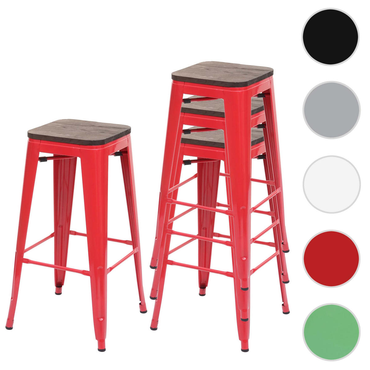 BARHOCKER Rot 4er-Set - Rot, Holz (42/76/42cm) - MCW