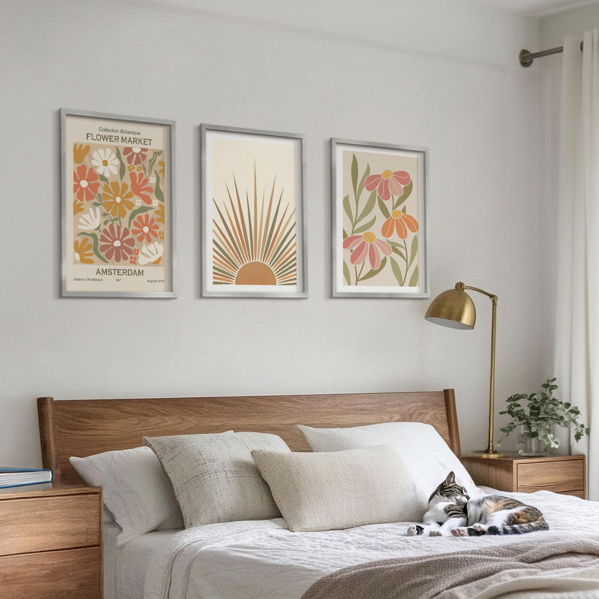 BILDER SET 3er Set - 40x60 cm Silberner Rahmen - Pastellfarbene Sonnenblumen - Silberfarben, Kunststoff (40/60cm) - TULUP