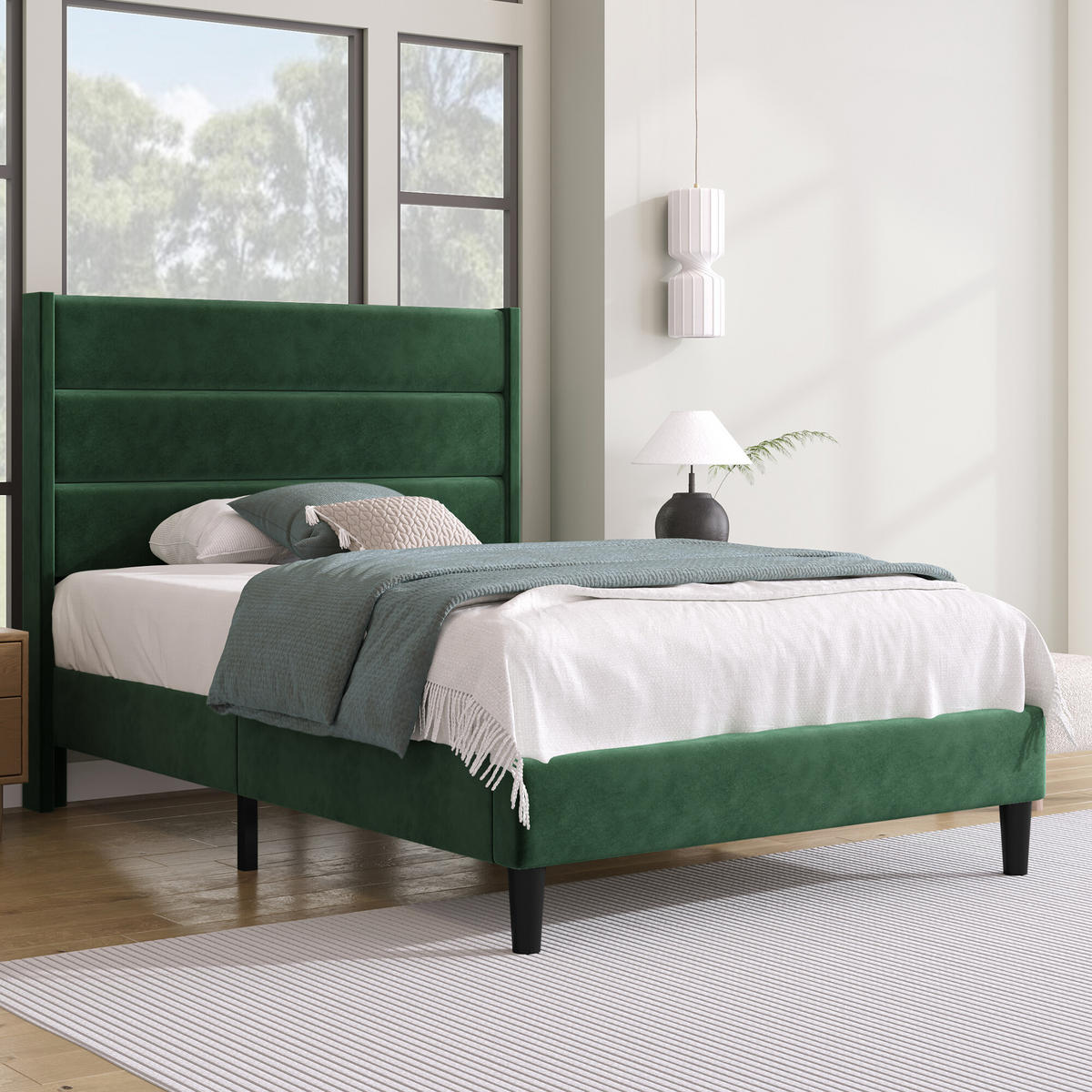 EINZELBETT Dunkelgrün 90/200 cm - Grün, Holzwerkstoff/Textil - Urban Meuble