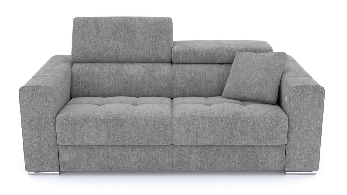 SOFA QUARTZ 3-Sitzer mit 1 Relaxfunktion, grau - Silberfarben/Grau, Holzwerkstoff/Textil (204/80/102cm) - Courtois Laville