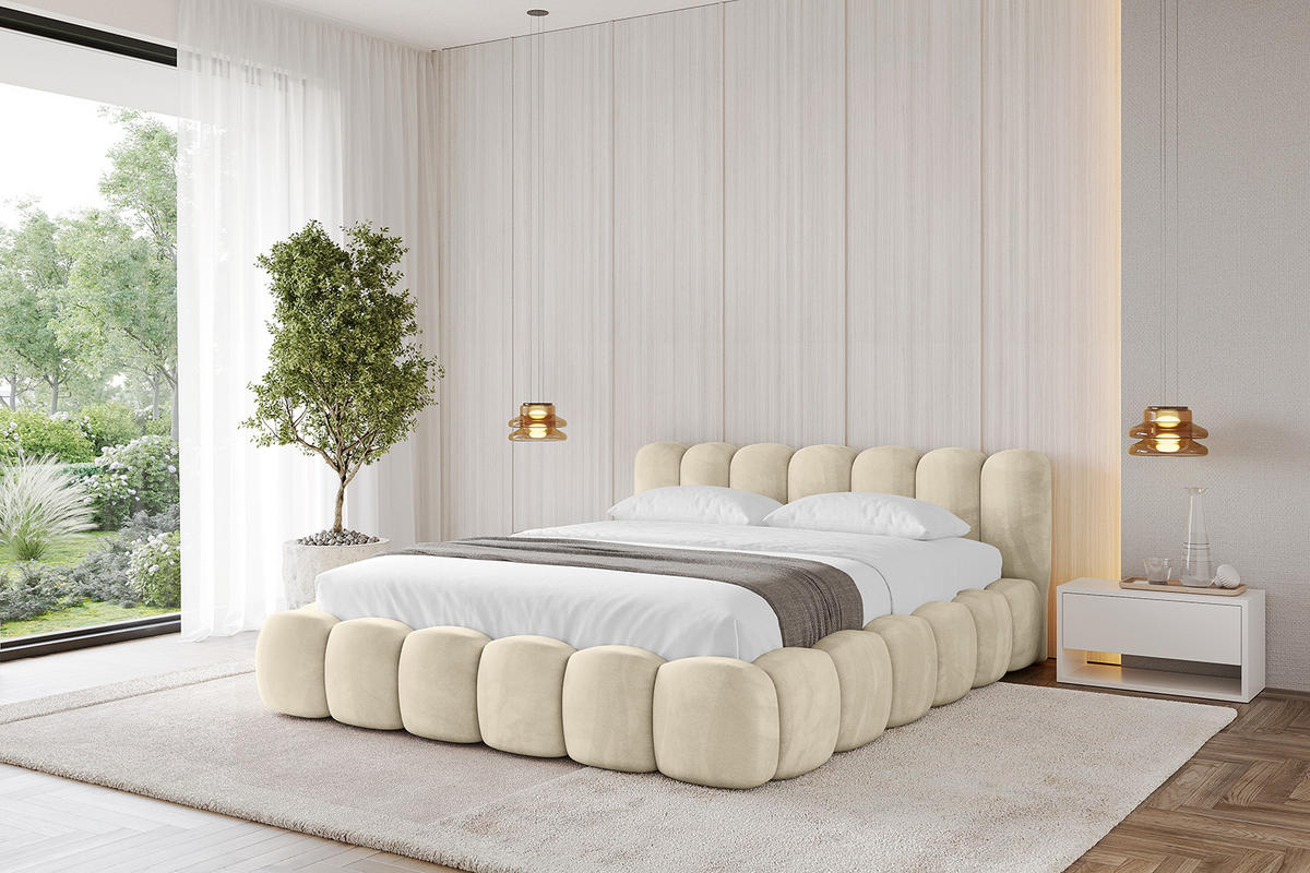 POLSTERBETT mit Bettkasten und Lattenrost, Boxbett ohne Matratze - SENA-v1 120x200 Beige - Beige, Holzwerkstoff/Textil (120/200cm) - ALTDECOR