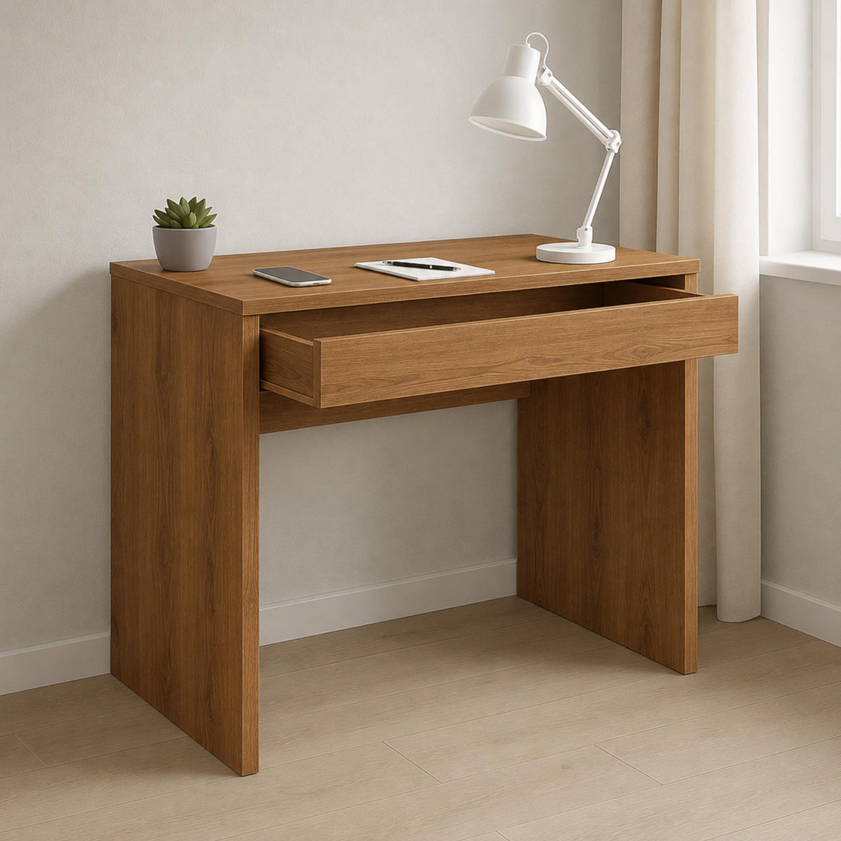 SCHREIBTISCH FORDE BRK1-1S Schublade Eiche Wotan - Eiche Wotan, Holzwerkstoff/Kunststoff (50/75/75cm) - Komodee
