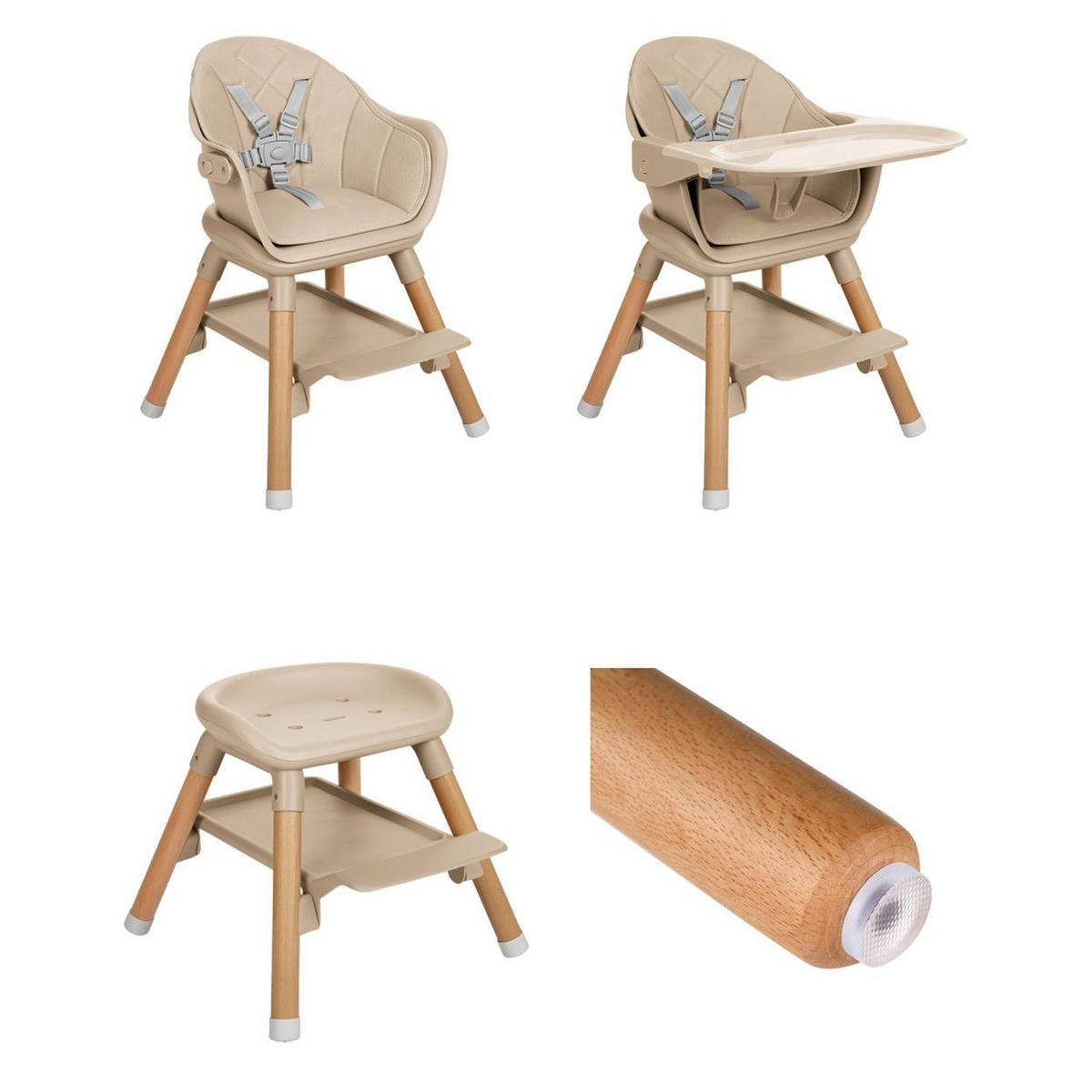 HOCHSTUHL Woody 3 in 1 beige Holzbeine Kinderstuhl Fußstütze Tablett - Beige, Kunststoff (57/90/62cm) - Kikka boo