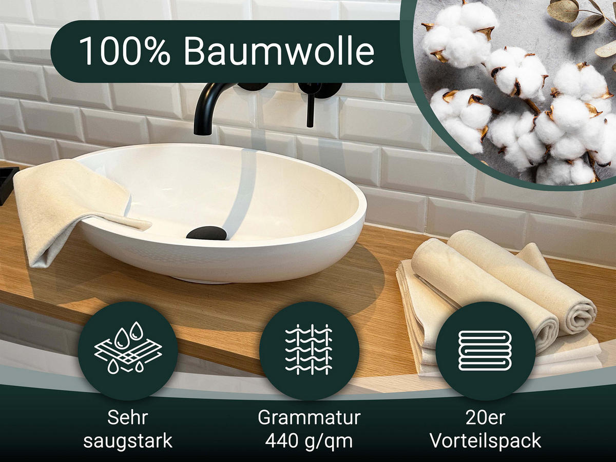 REINIGUNGSTÜCHER, 20er-Set, 40x40 cm, 100% Baumwolle, Weiß - Weiß, Textil (40/40cm) - Zollner