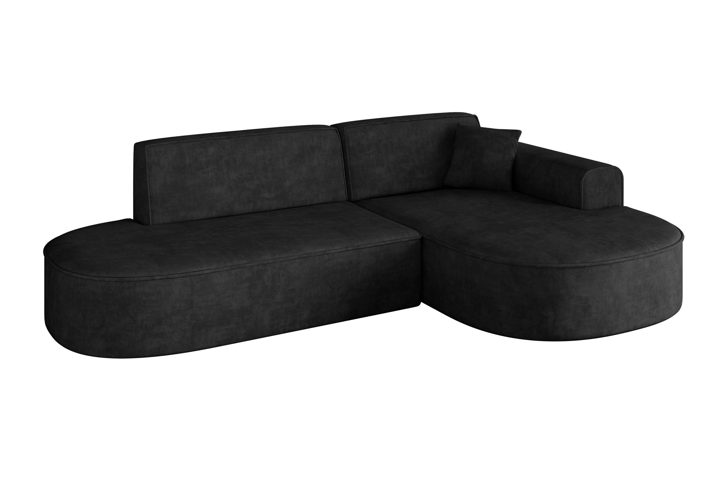 ECKSOFA Ottomane Rechts MARI-L1 - 243x171x79 cm Schwarz Velours - Schwarz, Holzwerkstoff/Kunststoff (171/243cm) - ALTDECOR