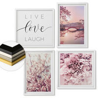WANDBILDER 4er-Set - 50x50 cm & 40x60 cm Weißer Rahmen - Blumenbrücke – Lebensinspiration - Weiß, Kunststoff (50/50cm) - ArtPrintCave