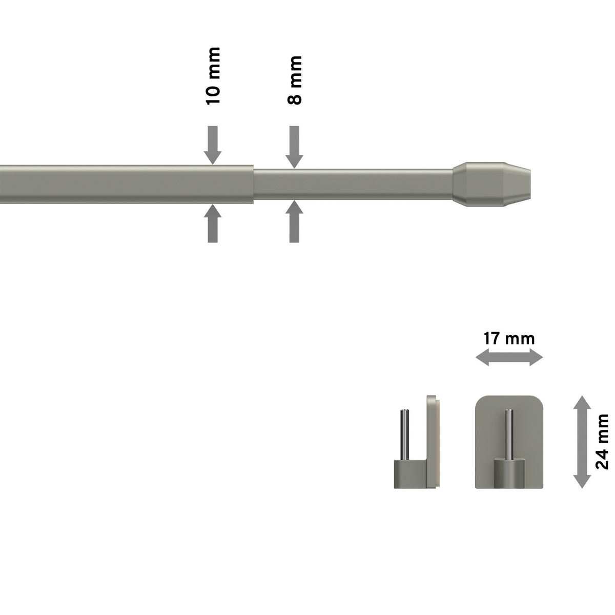 SCHEIBENSTANGEN / VITRAGESTANGEN MIT KLEBEHAKEN Geno 30-50 cm, oval, Silbergrau, Packung 2 Stück - Alufarben, Kunststoff/Metall (1.2/2.4/50cm) - INTERDECO