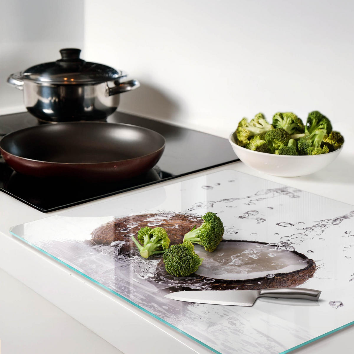 GLASPLATTE 60x52 cm Kokosnuss und Wasser - Braun, Glas (60/0.4/52cm) - TULUP