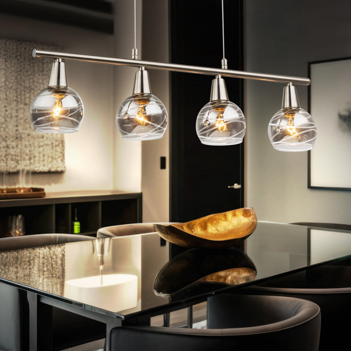 LED HÄNGELEUCHTE Metall Glas Grau - Grau, Glas (60/10/160cm) - Globo Lighting