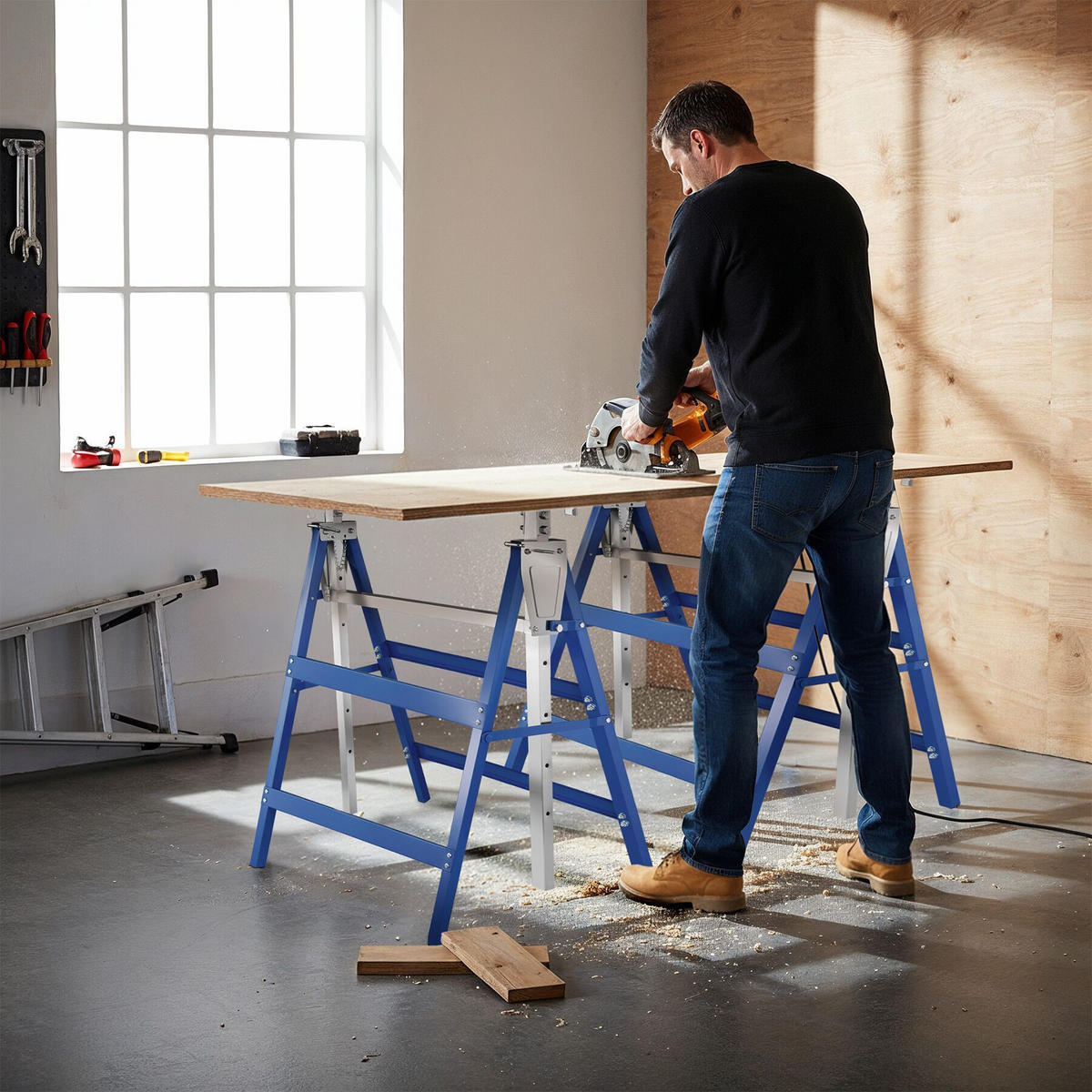 GERÜSTBOCK 2er Set, mit Sicherheitsspinden, blau - Blau, Metall (68.5/56.5/79.5cm) - tectake