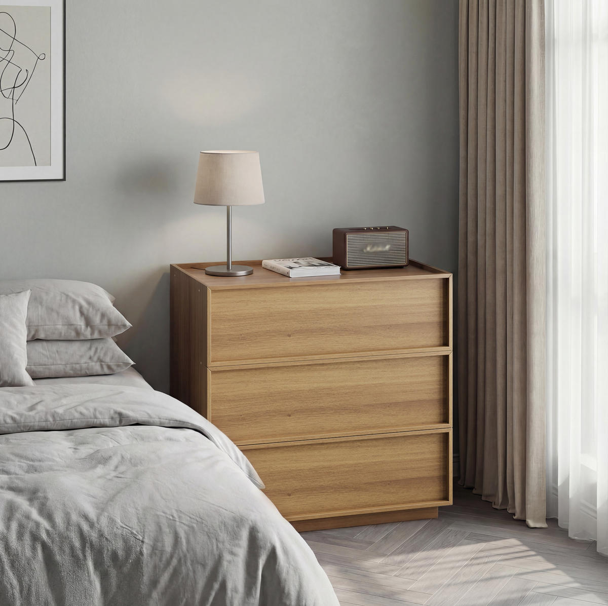 KOMMODE 80/78/48 cm Eichefarben aus MDF und Spanplatte mit 3 Schubladen - Nussbaumfarben, Holzwerkstoff (48/78/80cm) - OKMYHOME