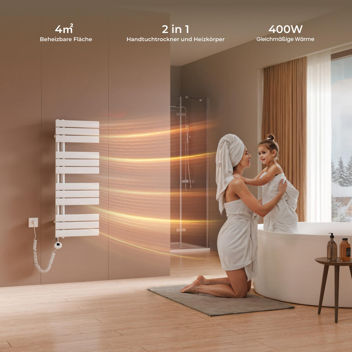 HANDTUCHHEIZKÖRPER 104,1/40 cm weiß elektrisch 400 W mit WLAN-Thermostat - Weiß, Metall (40/104/5.9cm) - S'AFIELINA