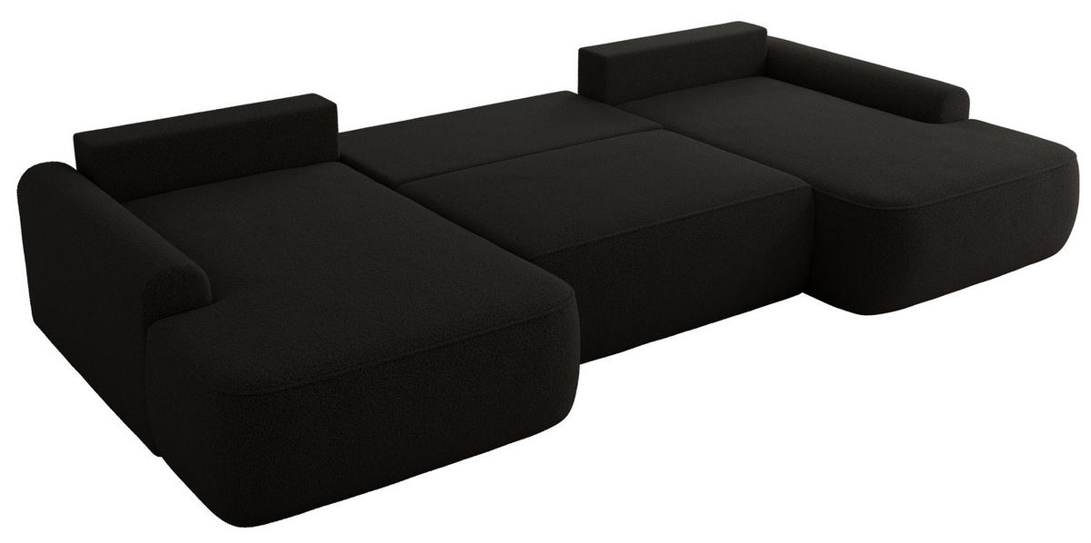 WOHNLANDSCHAFT CUBO U Schwarz Boucle - Schwarz, Kunststoff/Textil (370/100/187cm) - MKS