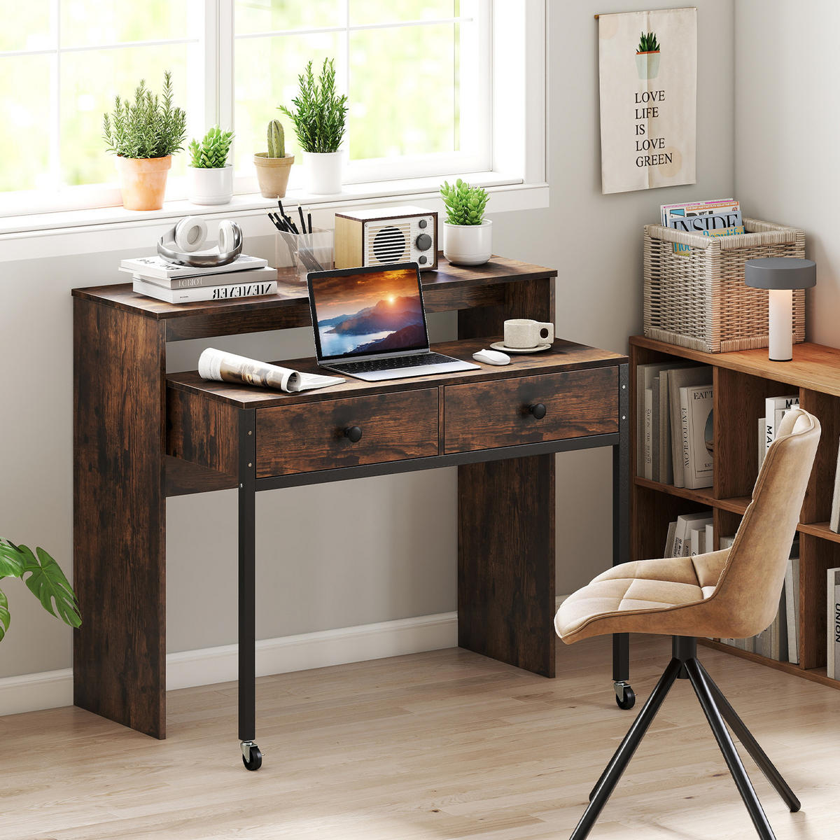 COMPUTERTISCH Braun - Braun, Holzwerkstoff (63/100/88cm) - COSTWAY
