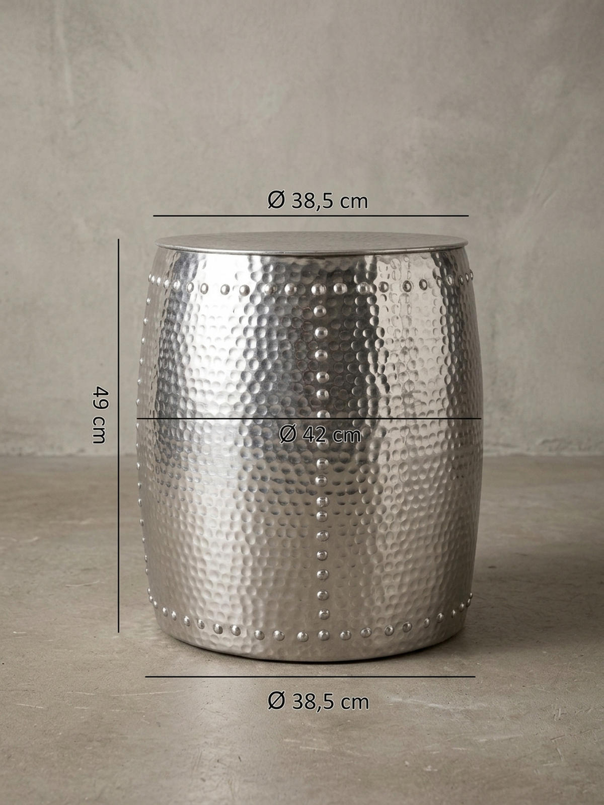 BEISTELLTISCH Aluminium Orientalisch Hammerschlag ENNS, Silber 42x42x49 cm - Silberfarben, Metall (42/42/49cm) - KADIMA DESIGN