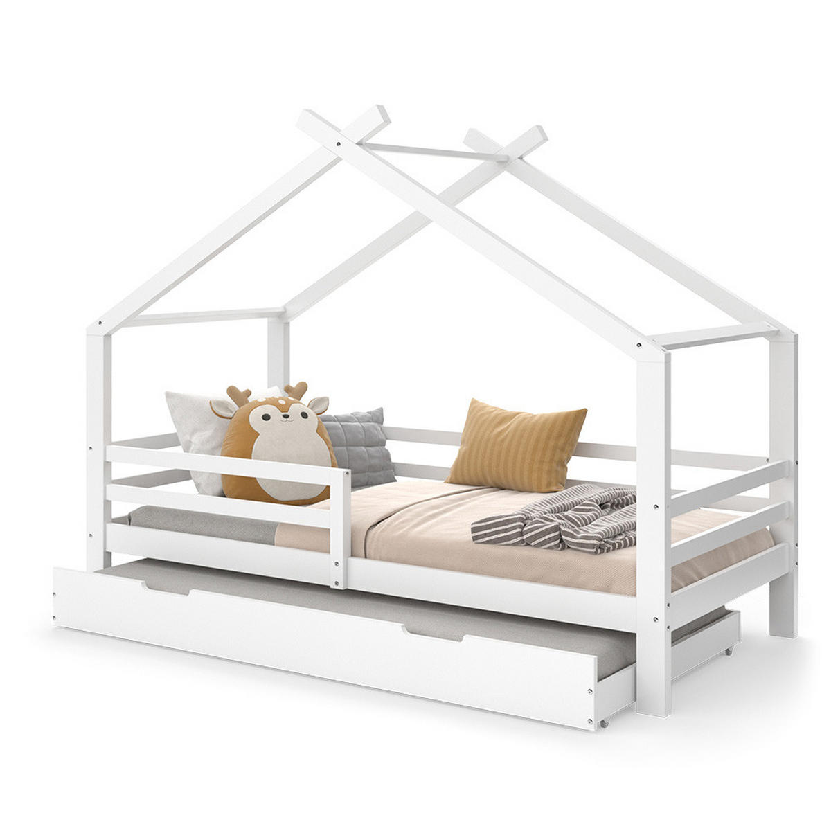 HAUSBETT Luni Weiß 200 x 90 cm mit Gästebett - Weiß, Holz - VitaliSpa