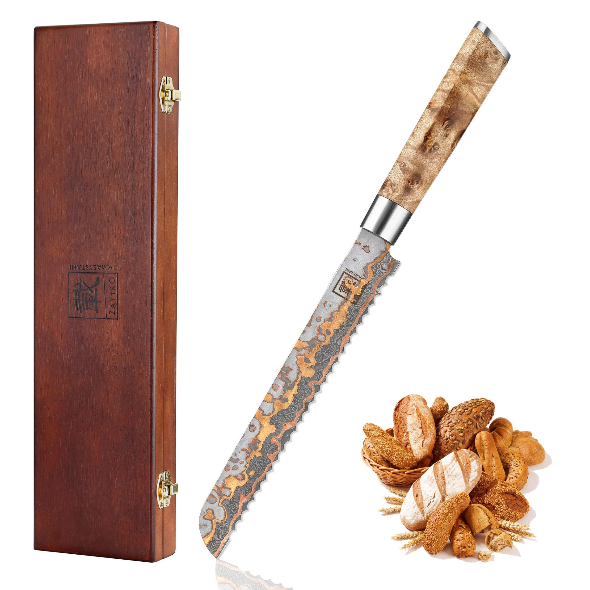 BROTMESSER 20 cm WELLENSCHLIFF - Ahornfarben, Holz/Metall (34cm) - Zayiko