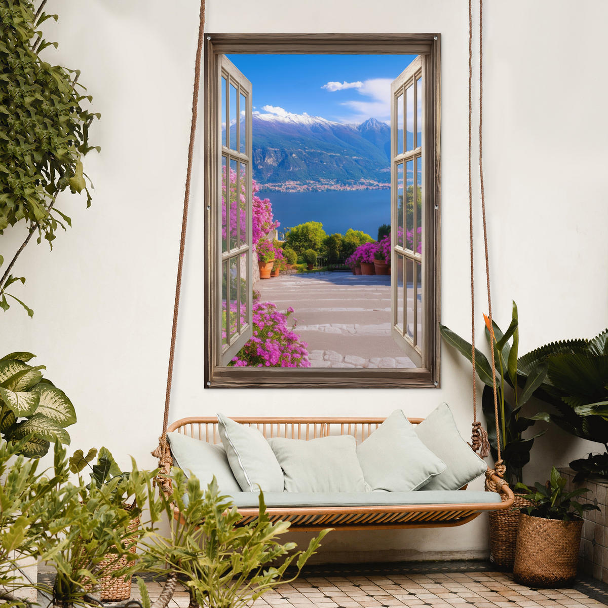 ZAHRADNÍ PLAKÁT Průhled - Hory - Krajina - Výhledy - Jezero 120x180 cm - modrá, plast (120/180/0.2cm) - OnlyWow