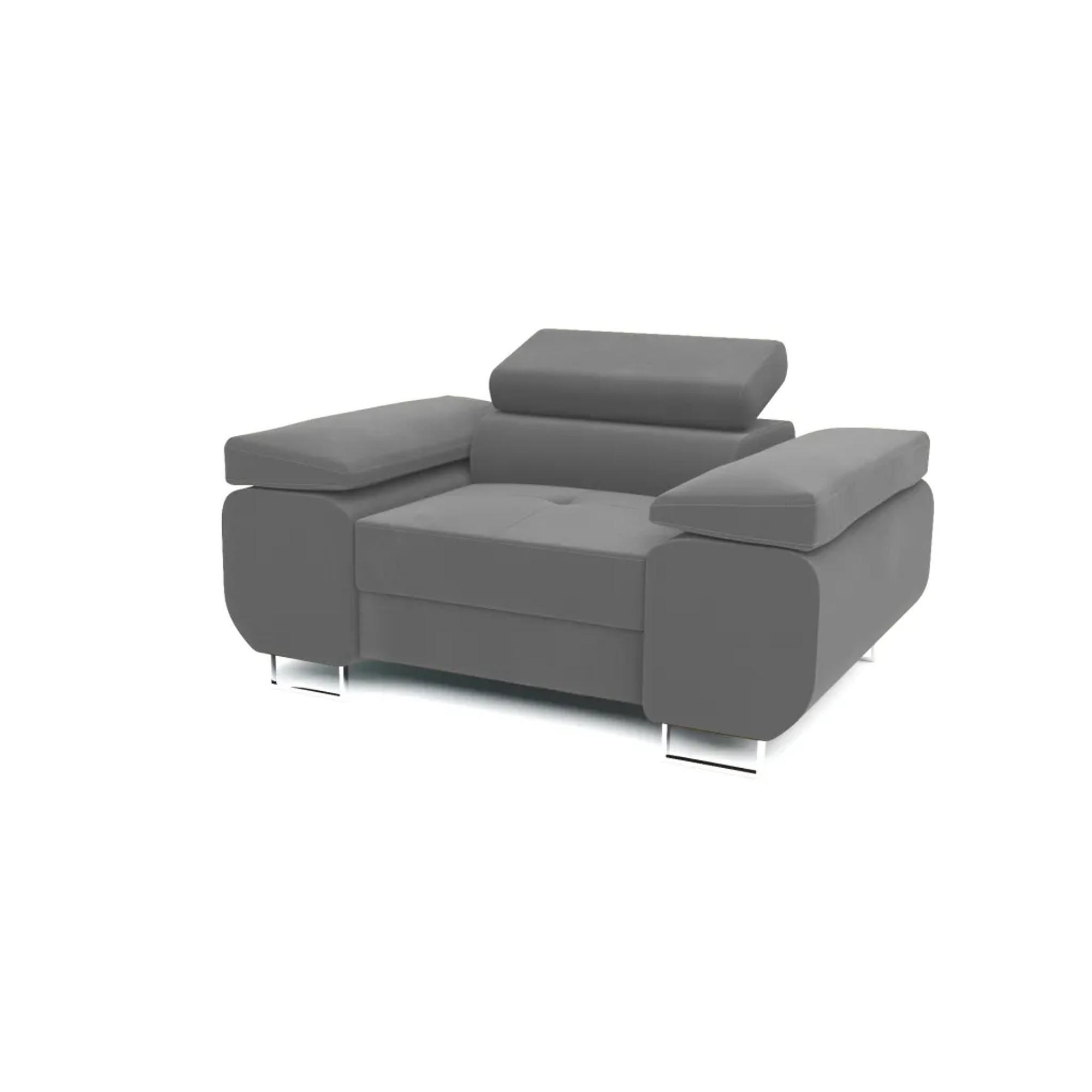 SESSEL WILD mit verstellbare Kopfstütze Velours Grau - Chromfarben/Grau, Holz/Textil (138/100/101cm) - Muffo