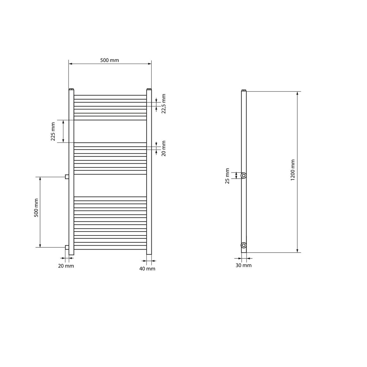 KOUPELNOVÝ radiátor Sahara 500 × 1200 mm, bílý, rovný, se sadou termostatického ventilu - bílá, kov (50/120/3cm) - LuxeBath