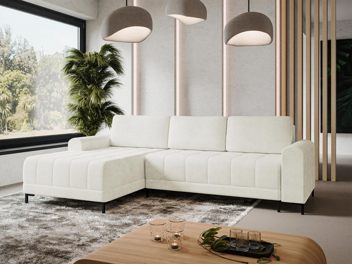 ECKSOFA Aris L, Seite: Links - Creme/Schwarz, Holz/Textil (258/168cm) - MIRJAN24