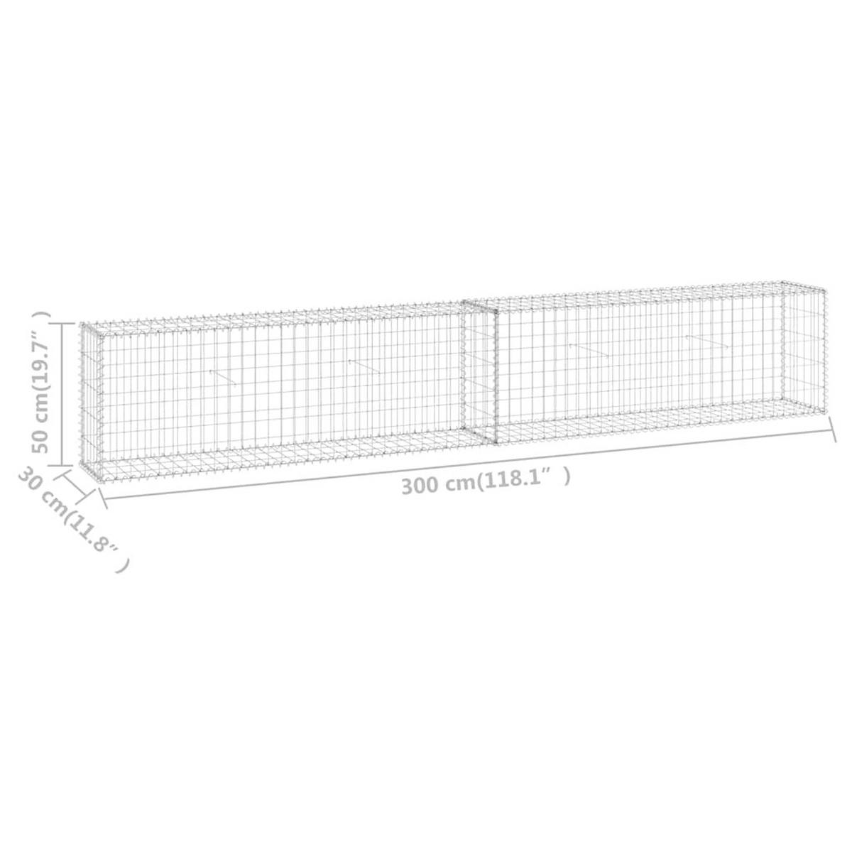 GABIONENWAND Mit Abdeckung Verzinkter Stahl 300/30/50 Cm - Silberfarben, Metall (30/50cm) - vidaXL