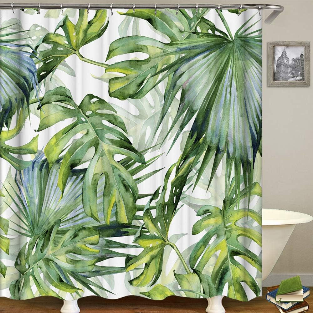 DUSCHVORHANG Dschungel tropisch originell schimmelresistent Grün Stoff mit Haken 180 x 200 cm - Grün, Textil (180/200cm) - MCBOSON