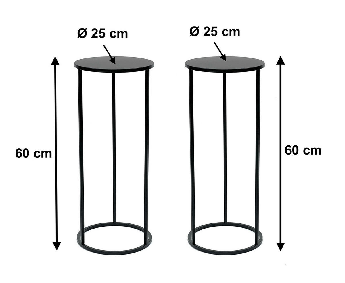 BLUMENHOCKER 2x Metall Schwarz 60 cm Rund 96316 - Schwarz, Metall (25/60/25cm) - DanDiBo