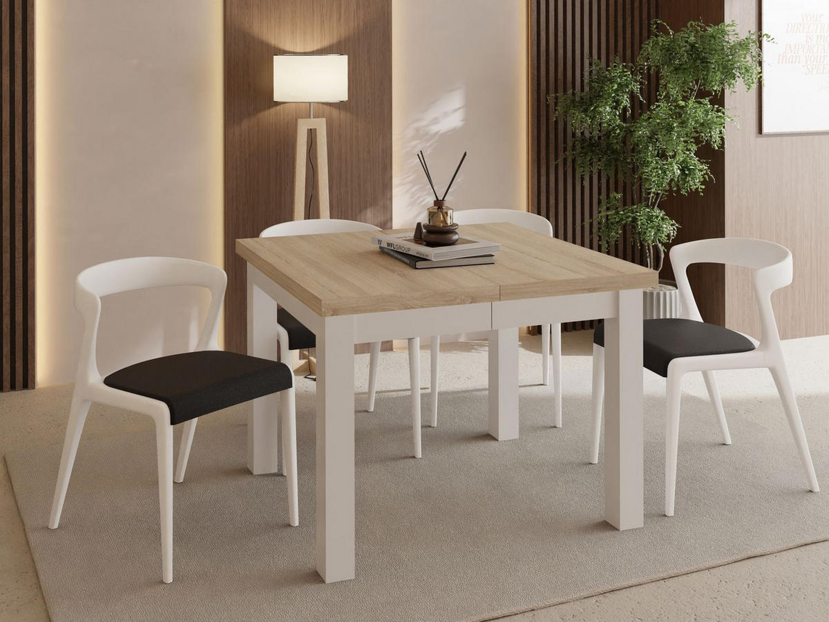 ESSTISCH Toren Weiß ausziehbar verlängerbar quadratisch, Eiche Sonoma Hellbraun 80-180/80/76.5 cm - Weiß/Sonoma Eiche, Holz/Holzwerkstoff (80/80/77cm) - WFL GROUP