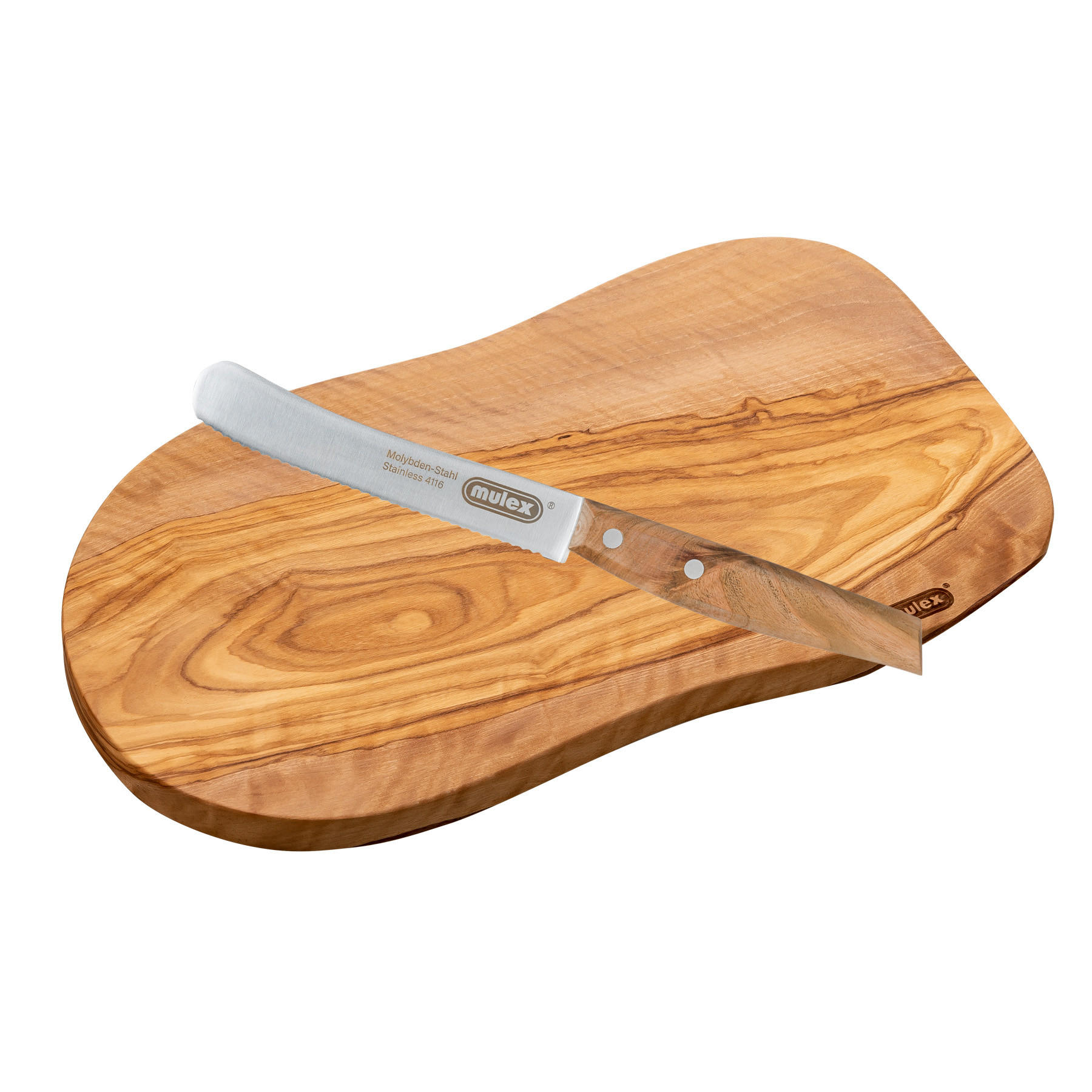 SCHNEIDEBRETT Toscana inklusive Buckelsmesser Wellenschliff - Naturfarben, Holz (18/29cm) - Mulex