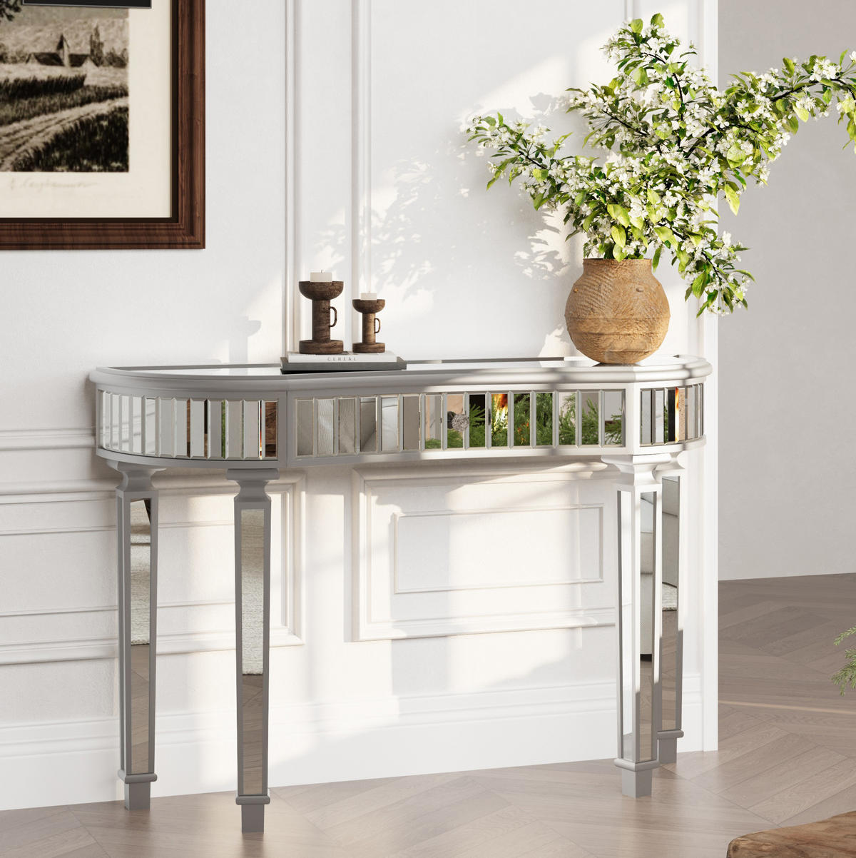 KONSOLENTISCH 120/38/78 cm in Grau/Silber mit Schublade und Spiegelglas - Silberfarben, Holzwerkstoff (120/38/78cm) - Flora Grace